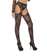 Lace Suspender Pantyhose Crotchless Floral Dotted Hosiery Nylons Black 1895 - £10.24 GBP+