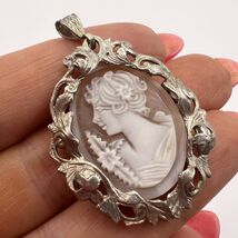 Vintage Silver 800 Hand Carved Woman's Jewelry Pendant Pin Brooch Cameo - $200.00