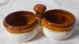 Open Salt Pepper Cellar Pinch Bowls Brown Cream Stoneware Glazed Pottery... - £7.90 GBP