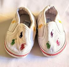 Ralph Lauren Baby Girl Pram Crib Shoes White Rainbow Pony Logo Embroider... - $12.86