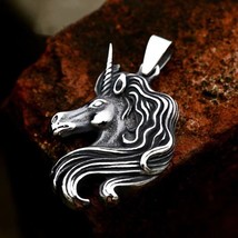 Silver Unicorn Pendant Animal Necklace For Men Women Punk Rock Jewelry Chain 24&quot; - £9.48 GBP