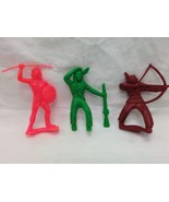 Lot Of (3) Vintage 1960s Indian Plastic Toy Soldiers 3&quot; Spear Rifle Bow - $17.81