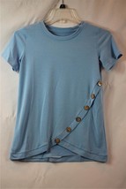 NIP Acelitt Girls Short Sleeve Light Blue Stretchy Top Decorative Buttons Sz XL  - £11.41 GBP