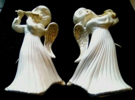 Vintage Angel Ceramic 12&quot; Figurines Pair Mid Century Ballerina Instruments - £37.59 GBP