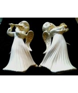 Vintage Angel Ceramic 12&quot; Figurines Pair Mid Century Ballerina Instruments - £37.21 GBP