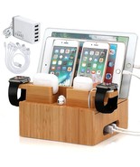 Multi Device Bamboo Charging Station and Organizer with Double Pod &amp; Wat... - £47.18 GBP