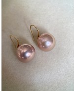 18K Gold Hooks_Oversized 13.1mm Natural Rose-Lavender Freshwater Pearl E... - $482.81 CAD