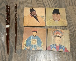 Set of Vintage Chinese Emperor Coasters and Chopsticks - £27.37 GBP