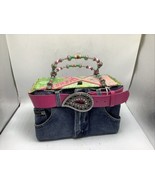 Just Natural Bootie Bag Blue Jean Denim Purse Beaded .Belt - $38.35 CAD