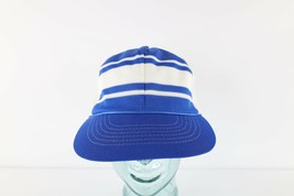 Vintage 80s Streetwear Striped Roped Trucker Hat Cap Snapback Blue Adjustable - £23.32 GBP