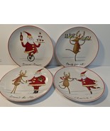 Christmas Follies Set of 4 Dessert Plates Santa and Reindeer With Box 8&quot; - $524.23 MXN
