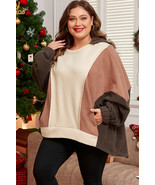 Brown Exposed Seam Colorblock Plus Size Hoodie - $771.16 MXN