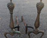 Vintage Brass and Cast Iron Fireplace Andirons Set - £117.94 GBP