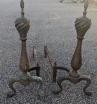 Vintage Brass and Cast Iron Fireplace Andirons Set - £117.98 GBP