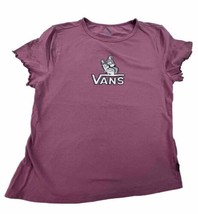 Vans Shirt Girls Large Purple Short Sleeve Ruffled Silver Graphic Vans Butterfly - £7.11 GBP