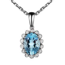 Fashion Lady Aquamarine Gemstone Solid 14K White Gold Diamond Wedding Br... - $979.99