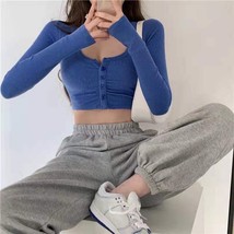 New Women’s Long Sleeve Crop Top, Slim Fit, Y2K Style Above Belly Blue S... - £10.69 GBP