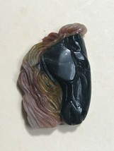 Finely Carved Black Horse Head w Rusty Red Mustard &amp; Cream Mane Stone Pendant or - £30.00 GBP
