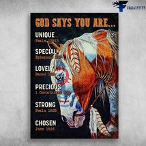 Horse Poster God Says You Are Unique Special Lovely Precious Strong Chosen - £12.57 GBP