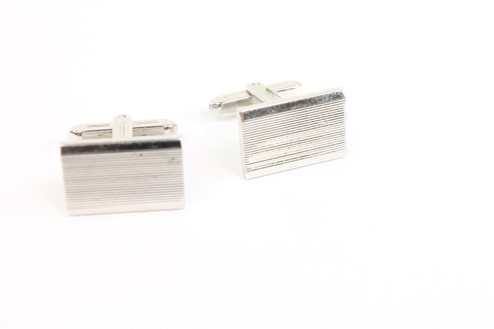 ✅ Vintage Pair Mens Cuff Links Rectangle Etched Silver Metal Jewelry Set 2 - $7.91