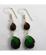 Sterling Silver Green Smoky Quartz Pear Shape silver/Gold/ Rose Plated E... - $68.98+