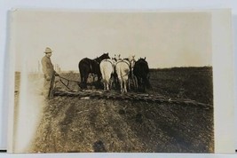 RPPC Farmer with Unique Handmade Horse Drawn Wooden Plow Real Photo Postcard L4 - £27.30 GBP