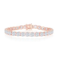 Sterling Silver 6mm Prong-Set Round CZ Tennis Bracelet - Rose Gold Plated - £135.61 GBP