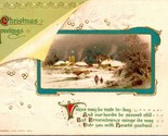 Vtg Christmas Postcard John Winsch Embossed Christmas Greetings Cabin Scene - $7.08