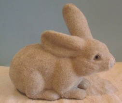 Vintage Coin Bank Flocked Crouching Bunny Rabbit Easter LIGHT TAN Fuzzy Felted - £14.38 GBP