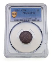 1909-S Vdb 1C Lincoln Grano Cent Selezionato By PCGS Come XF40 Extra Sottile - $1,595.95