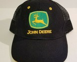 John Deere Black Mesh Snapback Trucker Baseball Cap Hat Green Patch OSFA - £9.63 GBP