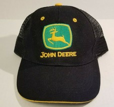 John Deere Black Mesh Snapback Trucker Baseball Cap Hat Green Patch OSFA - £9.37 GBP