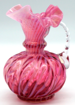 Vintage Fenton Art Glass RARE Cranberry Swirl Opalescent Small Pitcher - £48.24 GBP
