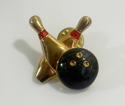 Vintage Bowling Pin and Ball Gold-Tone Pin By Avon 1.5 Inch Black And Re... - $129.22 MXN