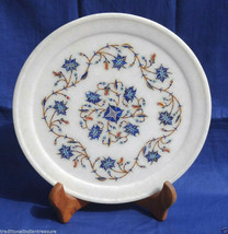 8&quot; Decorative White Marble Plate Semi Precious Lapis Lazuli Hakik Inlay ... - $319.79
