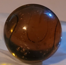 Vintage Shooting Marble Amber Brownish Black Swirling Veining Bubbles  - $9.99