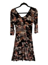 SALAAM Womens Dress Stretch Knit Black Floral Empire A-line Midi Size S - £15.85 GBP