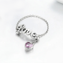 Genuine 925 Sterling Silver Love Letter Adjustable Heart Chain Ring (Size 6-13) - £23.66 GBP
