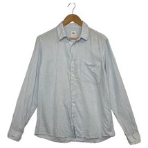 Zara Shirt Mens Large Blue Linen Relaxed Fit Button Up Casual Lightweigh... - $294.58 MXN