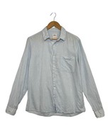Zara Shirt Mens Large Blue Linen Relaxed Fit Button Up Casual Lightweigh... - $291.43 MXN