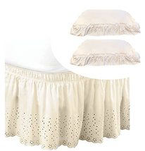 KOVOT Bedskirt and 2 Pillow Shams | King/Queen Eyelet Floral Elastic Bed... - £17.53 GBP