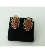 Vintage Goldstone Earrings Gold Filled Screw Back Scalloped Edges Open W... - $45.24 CAD
