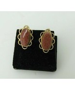 Vintage Goldstone Earrings Gold Filled Screw Back Scalloped Edges Open W... - £25.91 GBP