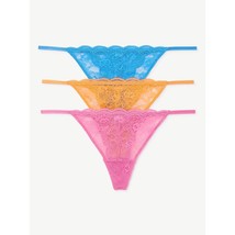 3 Pairs Joyspun Lace String Thongs Panties Blue Pink Peach Size 3XL 22 Brand NEW - £4.70 GBP
