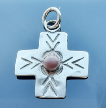 NAVAJO VINTAGE 925 STERLING SILVER NATURAL CORAL CROSS PENDANT - $71.28
