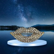 Glamorous Crystal Lips Brooch Pin - Sparkling Rhinestone Design - $7.92