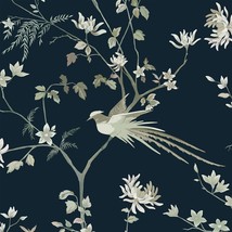Peel and Stick Wallpaper 16.1&quot;x78.7&quot; Floral Dark Blue Flower Birds Trees... - $14.83