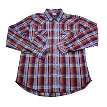Wrangler 20X Shirt Mens L Button Front Blue Red Plaid Flip Cuff Long Sleeve - £14.76 GBP