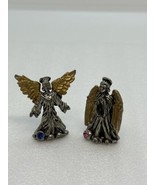 Set of 2 Vintage Miniature Pewter Cherubs With Gold Wings &amp; Crystal Balls - £13.93 GBP