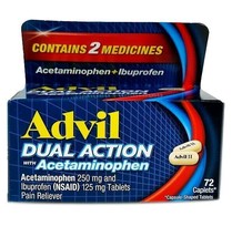 Advil Dual Action Acetaminophen and Ibuprofen Pain Reliever 72 Caplets E... - $14.83